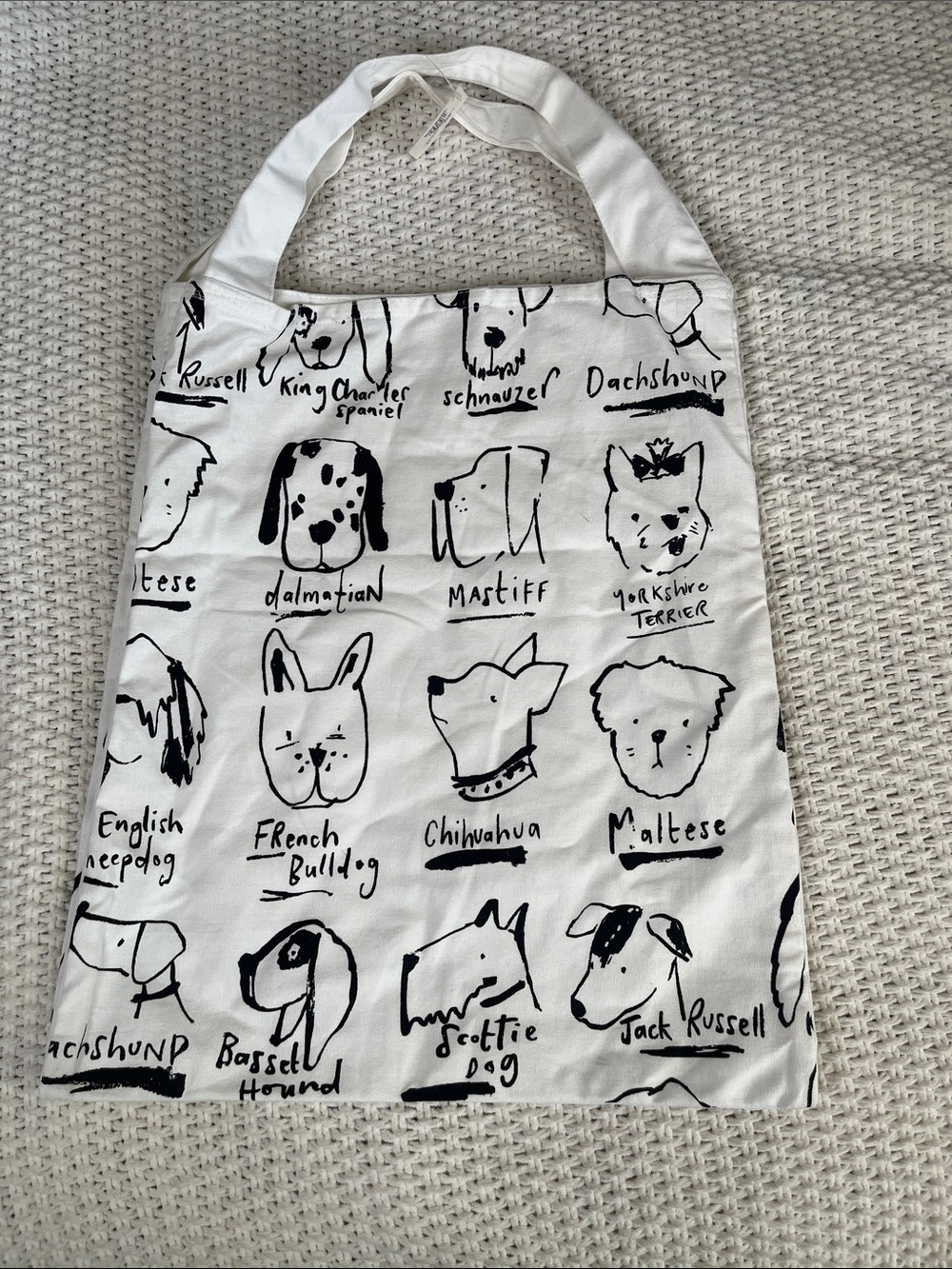 NWT World Market Canvas Dog Breed Tote Bag in White 4 pockets - Picture 2 of 11